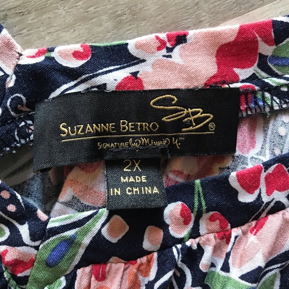 Suzanne Betro 100% Rayon double v cut Blouse 2XL floral frilly boho cottage - Picture 2 of 6